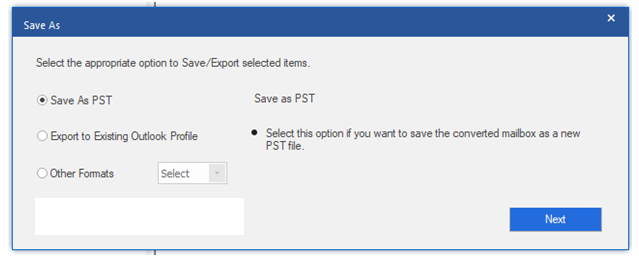Choose the Save As PST option in the Save As window
